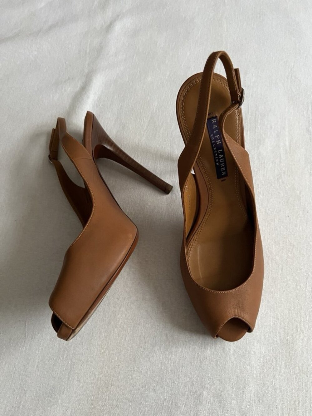Ralph Lauren Collection Purple Size 10 B Peep toe Cognac Leather Heels Pumps